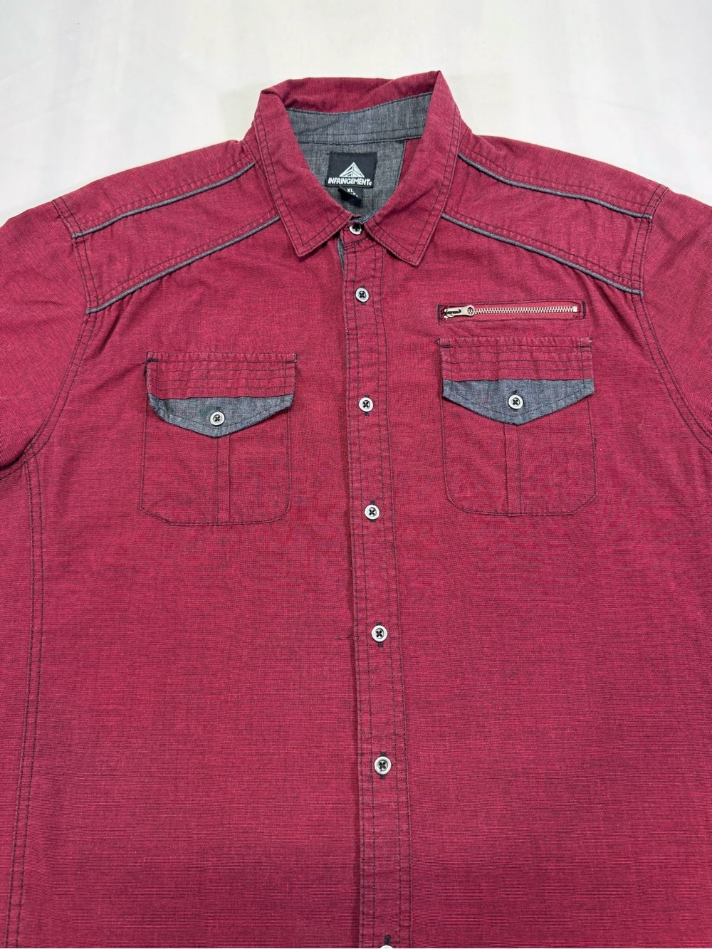 Burgundy Short-Sleeve Button-Down Shirt - Picture 2 of 12